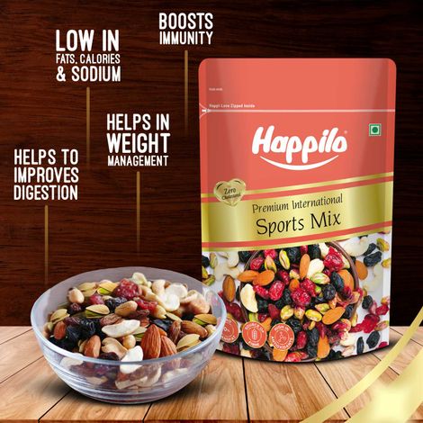 Happilo International Sports Mix|Almonds, Cashews, Raisins, Cranberries, Blueberries|Healthy Snack