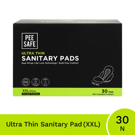 Pee Safe Ultra Thin Rash Free Sanitary Pads - | With Paper Disposal Covers | XXL | 30 pcs