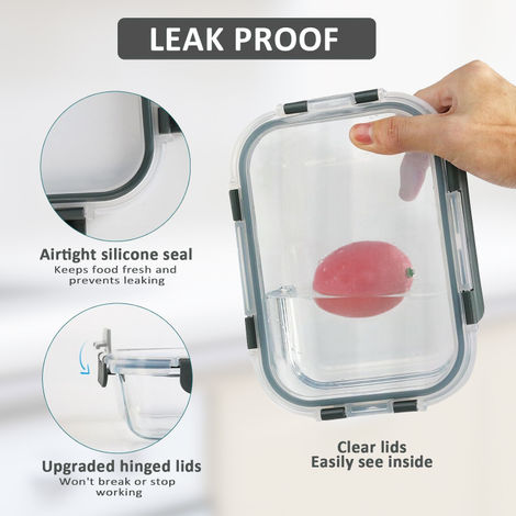 Cutting EDGE Borosilicate Glass Lunch Box|370,640&1040ml|Set of3|Detachable Lock|Microwave Safe|Grey