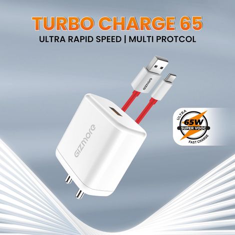 Gizmore Pa665 Dash Svooc Usb Output 65W Ultra Super Fast Charger - White & Red