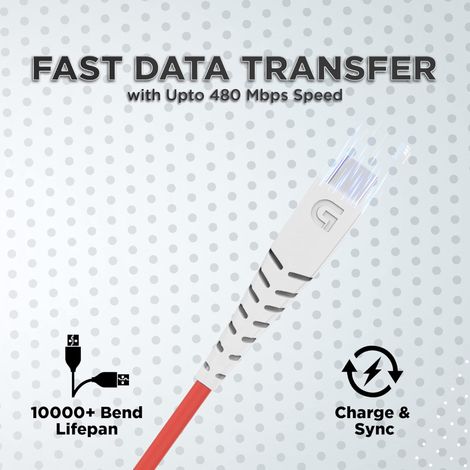 GIZMORE 65W USB to Type C 3A 1meter WDC155 480Mbps Data Sync, Fast Charging (Compatible with Universal compatibility) - Red & White