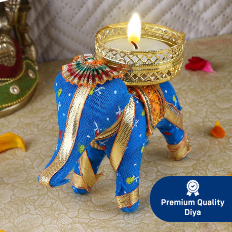 Elephant Design Diya for Diwali Celebration | Multicolour | Pack Of 4 | Party Propz