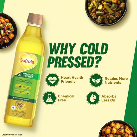 Saffola Groundnut & Safflower Seed Cold Pressed Oil | Multi-Source Oil | Helps Lower Cholesterol