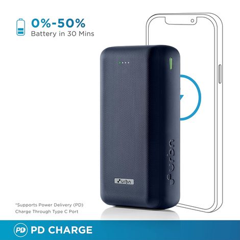 URBN 27000 mAh 65W Ultra Fast Charging Compact Laptop Power Bank (Blue)