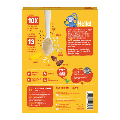 Slurrp Farm No Added Sugar Cereal - Ragi Rice and Mango with Milk | No Preservatives