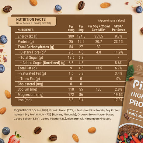 Pintola 25G High Protein Oats | Caffe Mocha - No Refined Sugar - With Almonds & Raisins