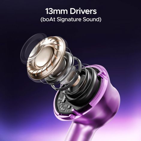 boAt Airdopes 141 Pro TWS Ear Buds with Mic,13mm Drivers, Metallic Finish, 60HRS Battery, 4Mics ENx, Fast Charge, IPX5, v5.3 Bluetooth Earbuds - Galactic Purple