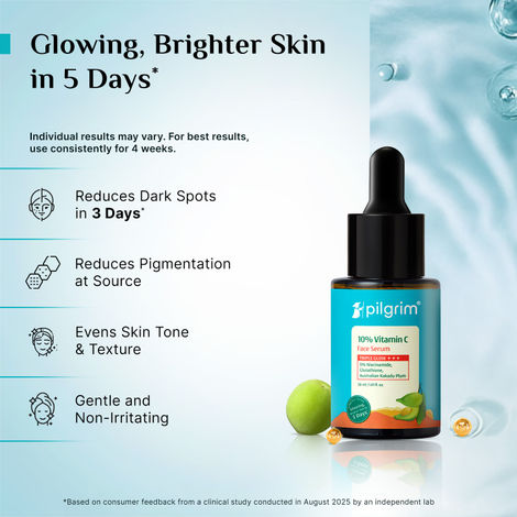 Pilgrim 10% Vitamin C Face Serum For Daily Brightness Helps Reduce Dark Spots & Evens Skin Tone