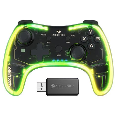 Zebronics Zeb Max Link Plus Wireless Gamepad, RGB, Haptic, Rechargeable Battery, PS4 PS3 Xbox 360 Windows X-Input and D-input/Android Media Box