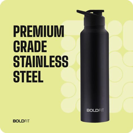 Boldfit Single Wall Stainless Steel Water Bottle 1 Litre Bottle 1000 ml Sipper (Pack of 1, Black)
