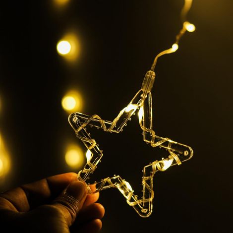 Lexton Decorative Curtain SMD LED Light | 5 Star & 5 Snowflake|8 Flickering Mode Pack-1 WarmWhite