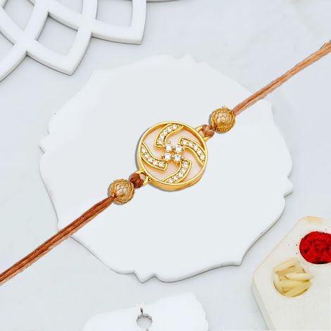 Religious Swastika Designer Rakhi for Brother | Designer Rakhis with Roli Chawal Pack (eCraftIndia)
