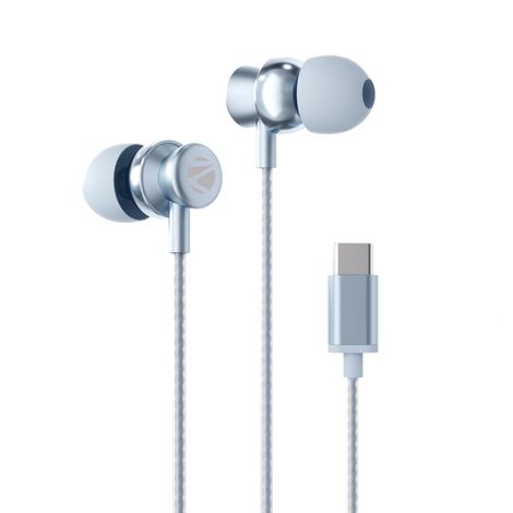 Zebronics BUDS C10 Type-C Earphone, Mic, Metallic Design, 1.2m Cable, 10mm Driver(Light Blue)