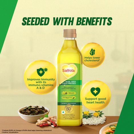 Saffola Groundnut & Safflower Seed Cold Pressed Oil | Multi-Source Oil | Helps Lower Cholesterol