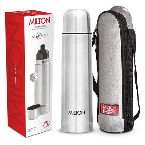 Milton Stainless Steel Flip Lid Thermosteel 24 Hrs Hot & Cold Water Bottle With Bag|Silver - 500 ml