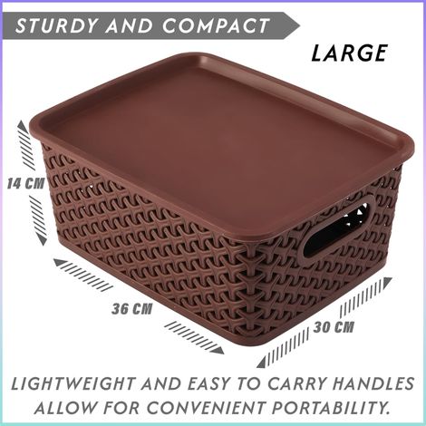 Kuber Industries Pack of 3 Multipurpose Solitaire Medium Storage Basket with Lid|Multi
