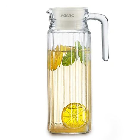 AGARO Elegant Glass Jug with Lid, 1.1L Carafes Jug Pitcher
