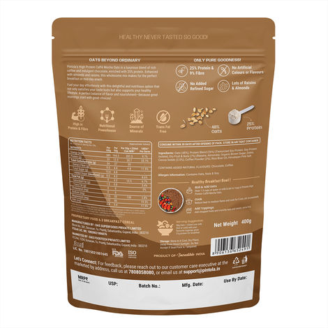Pintola 25G High Protein Oats | Caffe Mocha - No Refined Sugar - With Almonds & Raisins