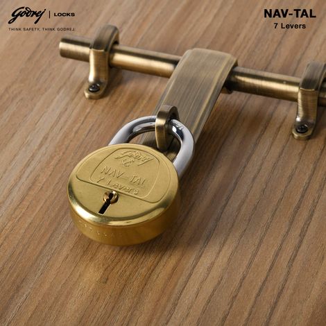 Godrej Locking Solutions and Systems Navtal 7 levers 4 Keys Padlock | Gold, Brass Finish