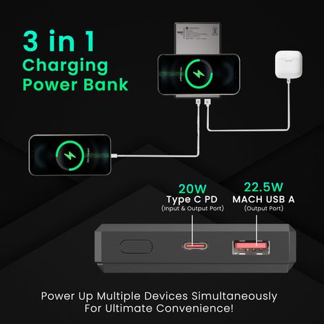 Portronics 15W Magnetic 10000 mAh Wireless Power Bank(Dark Grey)