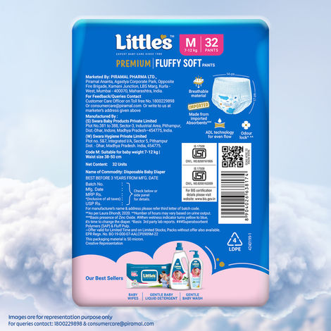Littles Expert Baby Care Comfy Baby Diapers | Pant Style | M | 32 pcs