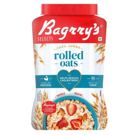 Bagrry's Rolled Oats Jar High Fibre Premium Rolled Oats Protein Rich Breakfast Cereal Wholegrain Breakfast