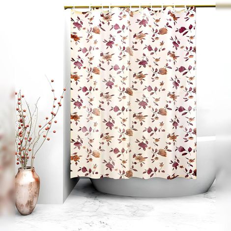 Kuber Industries Leaf Design PVC Shower Curtain with 8 Hook|Size 7 Feet (Cream | Washable)