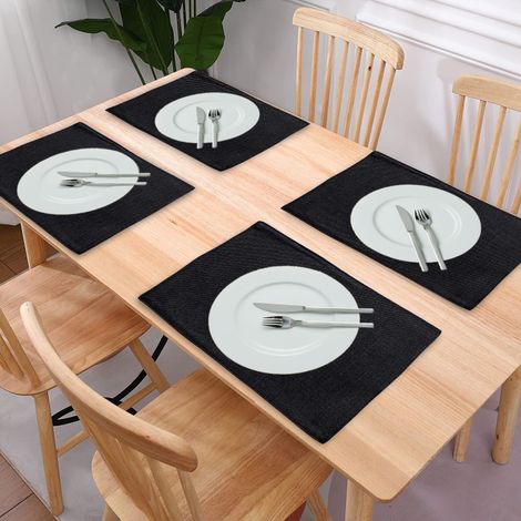 Lushomes Jute Table Mats - Black | Jute Placemats | 12 x 18 inch | 30 x 45 cm
