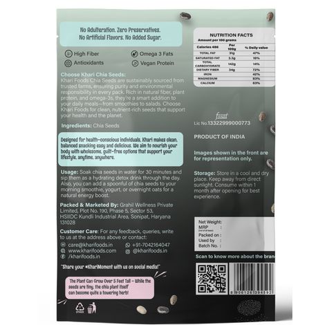 Khari Foods Premium Chia Seeds | Fiber Rich | Omega 3 Fatty Acids