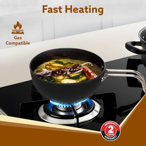 Agaro Elite Hard Anodised Tadka Pan, Riveted handle, 4 mm thick plate, Gas Oven Compatible