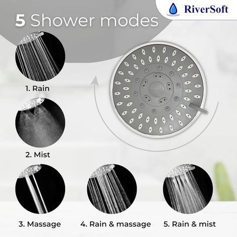 Riversoft Diva-05 Shower Filter For Hard Water With 15 Stages | 5 Mode Spray Setting (Chrome)