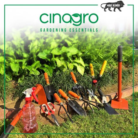 Cinagro Garden Tools- 9 Pcs, Weeder, 2 Trowels, Hand Fork, Cultivator, Scissor, Pruner,Glove, Spray
