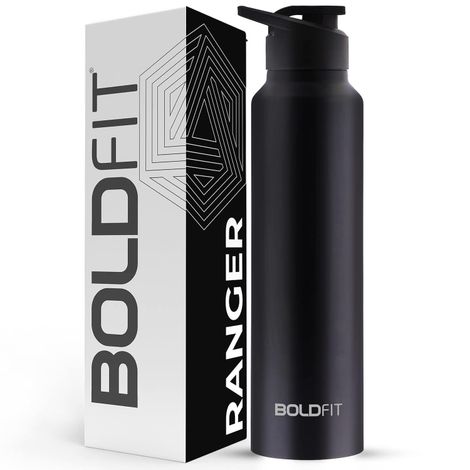 Boldfit Single Wall Stainless Steel Water Bottle 1 Litre Bottle 1000 ml Sipper (Pack of 1, Black)
