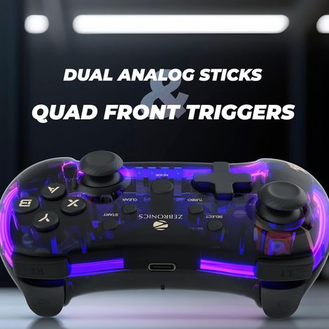 Zebronics MAX FURY Transparent RGB LED Illuminated Wired Gamepad for Windows PC, Android, with Dual analog sticks, Quad front triggers, Dual motors force, Haptic Feedback