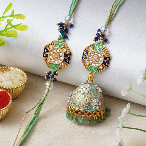 Bhaiya Bhabhi Floral Designer Rakhi for Brother and Bhabhi & Roli Chawal Pack (eCraftIndia) Set of 2