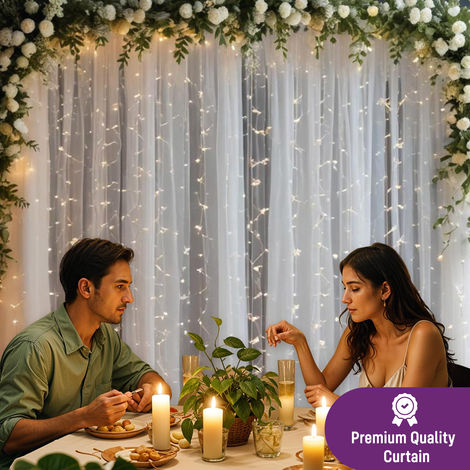 Party Propz Navratri/Festive/ Party Decoration Combo (2 pcs Net Curtains, 1 pc Led Lights, 2 pcs Hanger, 1 pc Ribbon)