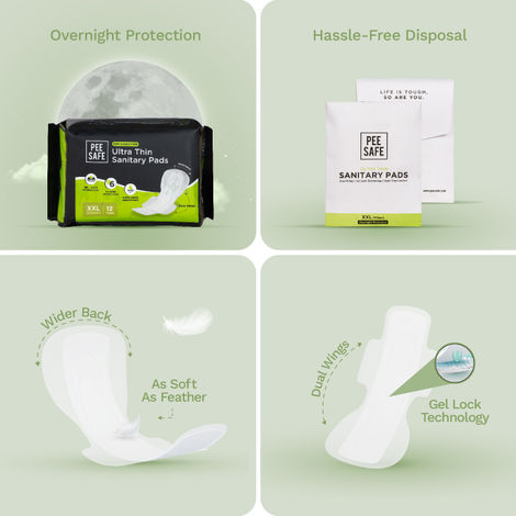 Pee Safe Ultra Thin Rash Free Sanitary Pads - | With Paper Disposal Covers | XXL | 12 pcs
