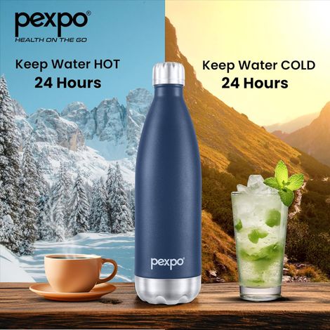 Pexpo Electro 24 Hrs Hot & Cold Isi Certified Flask Stainless Steel Water Bottle - 750 ml | Denim Blue