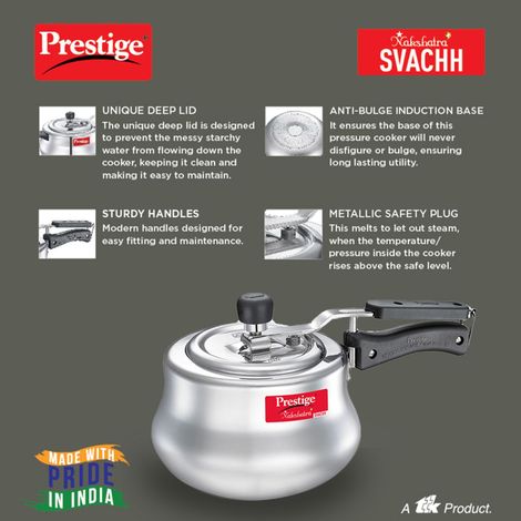 Prestige Nakshatra Plus Svachh Aluminium Spillage Control Handi Pressure Cooker, 3 L (Silver)