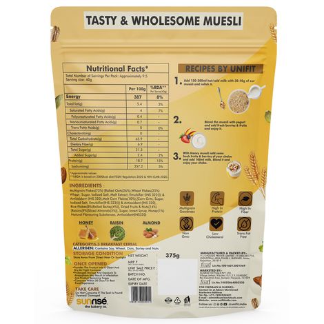 Unifit Honey Raisin Almond Muesli | Crunchy and Nutritious