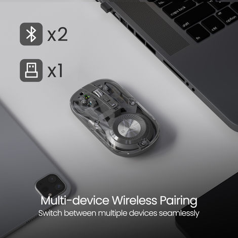 Portronics Toad 8 Transparent Wireless Bluetooth Mouse with Rechargeable Battery | Grey