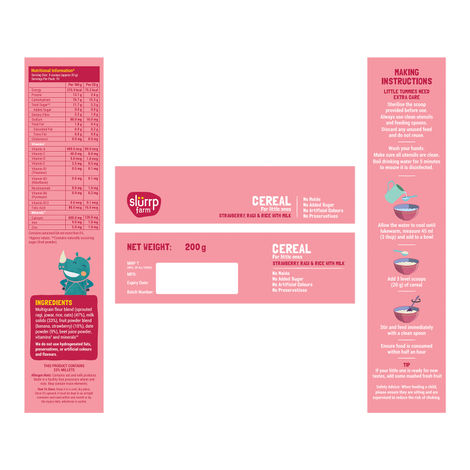 Slurrp Farm Ragi Rice Strawberry Instant Healthy Cereal | Mildly Sweetened With Date Powder