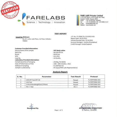 Wishcare SPF 50 Sunscreen Body Lotion - Broad Spectrum - UVA & UVB Protection With No White Cast