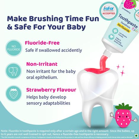 Chicco Toothpaste Strawberry 1-6Y Nofluoride