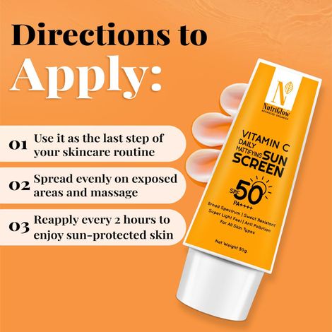 NutriGlow Advanced Organics Sunscreen - SPF 50 PA++++ Vitamin C Mattifying Sunscreen