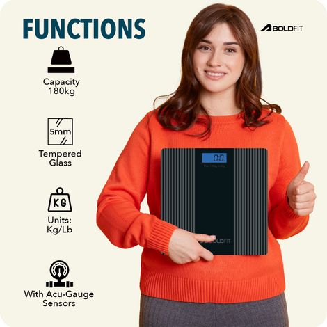 Boldfit Weight Machine for Body Weight Weighing | Digital Large LCD Display - Black | Nexus