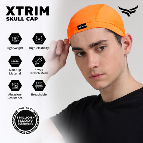 Xtrim Skull Cap for Bikers/ Cyclists, Inner Helmet Liner, Sweat Cooling | Orange - One Size