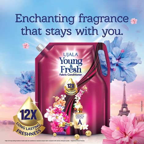 Ujala Young & Fresh Aura Fabric Conditioner Pouch with French Perfume for Machine and Bucket Wash