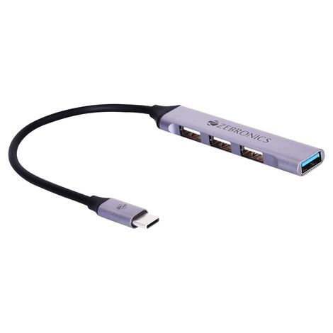 Zebronics Ta200U Type C To Usb 3.0 4 Port Hub With Hi Speed Data Transfer Plug & Play
