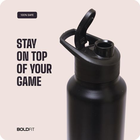 Boldfit Single Wall Stainless Steel Water Bottle 1 Litre Bottle 1000 ml Sipper (Pack of 1, Black)